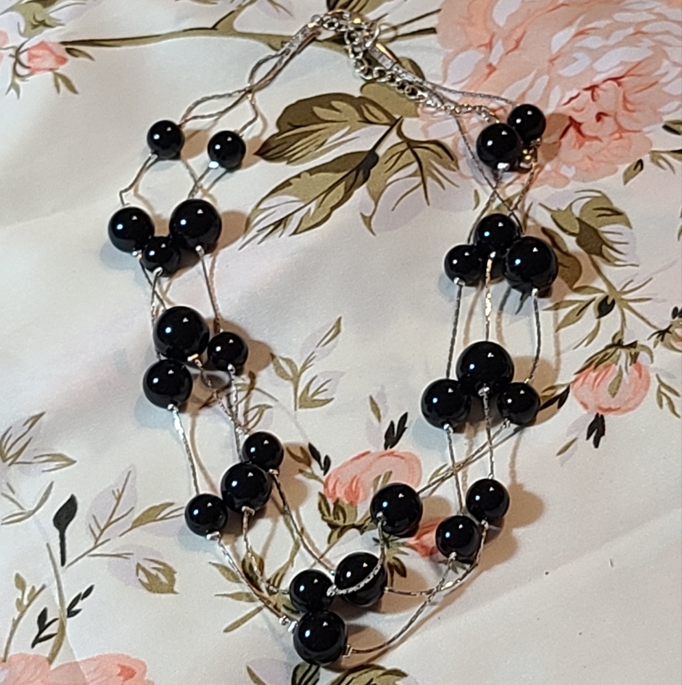 Unique Vintage Black Beaded Necklace